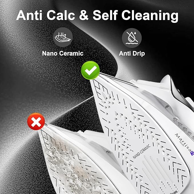 Martisan Steam Iron for clothes, 1800W, Nano Ceramic Soleplate, Dynamic Steam Burst, Precise Thermostat for All Fabrics, Auto-off, Fast Heating, Self-Clean, 4-in-1 Iron, Anti-Drip, Anti-Calc