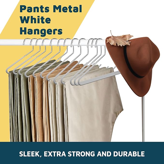 Lifemaster Metal Pants Hanger Set - 50 Pieces Elegant Non-Slip Closet Space Saving Hanger Set for Pants, Trouser, Blankets, and Jeans with Open Ended Sleek Design - White