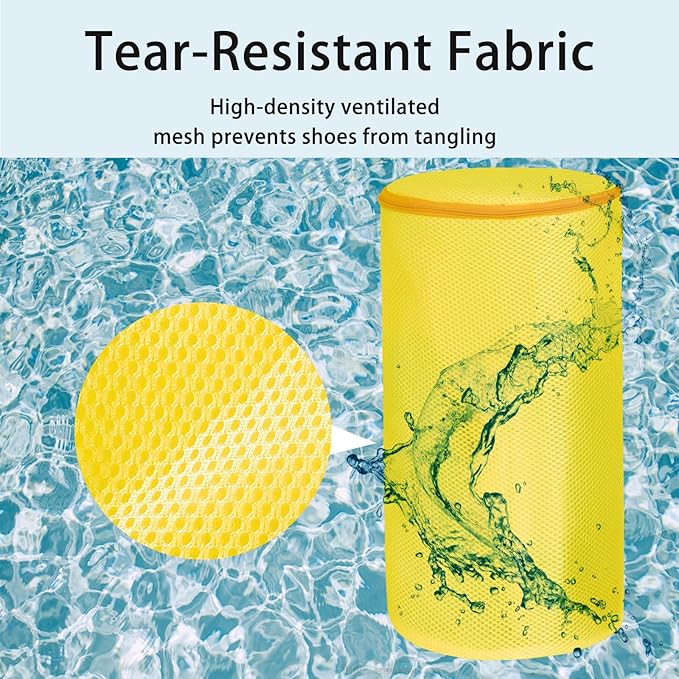 Shoe Washing Machine Bag, Laundry Shoe Bag for Washer and Dryer, Yellow Sandwish Mesh, 4L(8x15in)