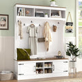 Farmhouse 71''H Hall Tree with Wooden Bench Seat, 5-in-1 Entryway Storage Organizer Cabinet with Bench and Shoe Storage, 4 Shoe Cubbies & 7 Hooks for Hallway, Entryway, Living Room