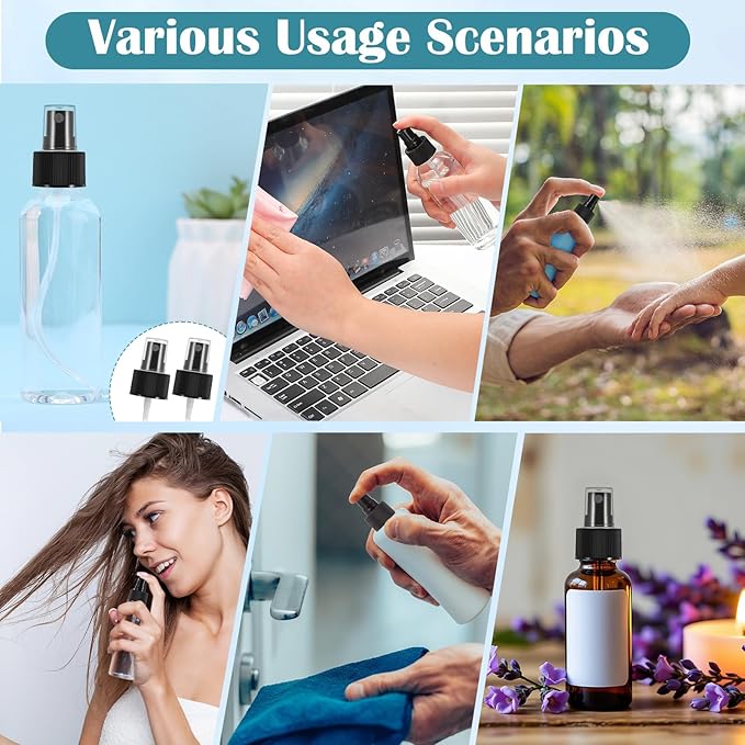 24 Pack Spray Bottle Top, Spray Bottle Nozzle Replacement, 24/410 Fine Mist Spray Caps with 5.9" Dip Tube, Plastic Sprayer Pump for Toners and Essential Oil Bottles, Home, Kitchen Black