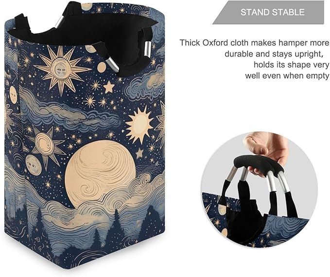 xigua Stars and Moon Large Laundry Hamper with Handle, Foldable Clothes Hamper Collapsible Storage Basket for Toys and Clothes Organization in Bedroom, Bathroom, and Laundry Room