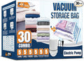 HIBAG Vacuum Storage Bags with Electric Pump, Vacuum Seal Bags for Clothes, Clothing, Pillows, Blanket Bedding Comforters, Combo 30 pack