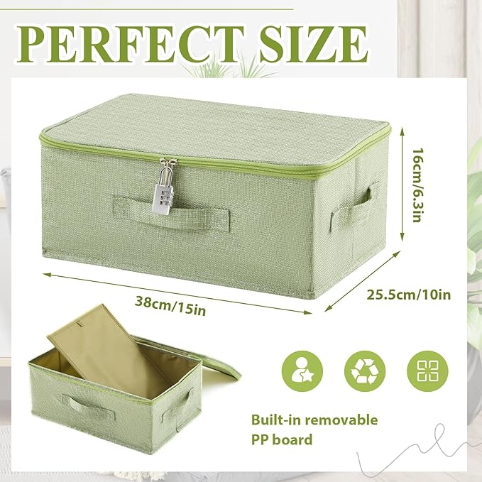 Discreet Lockable Toy Bag Storage Organizer Toy Bag Storage Bins Case with Zipper Lid for Women and Men Clothes Container(Light Green,15 x 10 x 6.3 Inch)