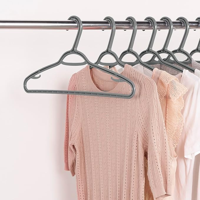 Set of 10 Slim Clothes Hanger by Neatfreak! - Space Saving Hangers For Clothes, Pants, Lingerie and Accessories - Robust Grey Plastic Hangers With Hooks and Pants Bar - 10 Pack