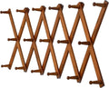 Dseap Accordian Wall Hanger: 16” High Wooden Wall Expandable Coat Rack, Hat Rack Holder, Accordion Hook for Baseball Caps, Coats, Mugs, 17 Peg Hooks, Brown