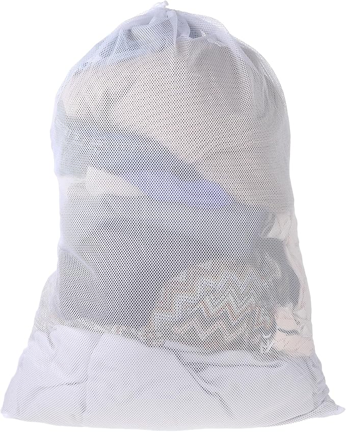 Large Mesh Laundry Bag with Drawstring Closure - 24"X 36" White, Ideal for Travel, College Dorm, Apartment, Family