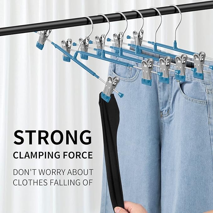 20 Pack 12Inch Heavy Duty Pants Skirt Hangers with Clips,Metal Trousers Hanger for Jeans Black Non Slip Women Shorts Hangers Saving Space Clothing Hanger for Adult,Men,Children,Kid,Baby