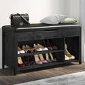 Shoe Bench, Lift Top Shoe Storage Bench, Adjustable Shelf Entryway Bench, Metal and Wood Shoe Rack Organizer with Cushion for Entry, Bedroom, Closet, Living Room, Hallway, Black 39.5W