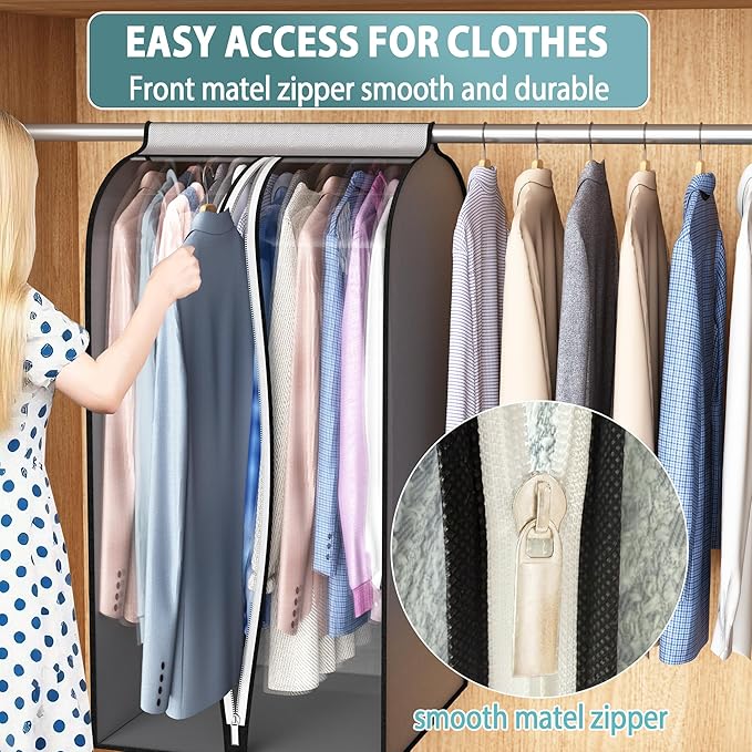 22” Gusseted Garment Bags for Hanging Clothes, Large Clear Window Clothes Cover for Closet Storage, Wardrobe Coat Protector for Suit, Shirt Long Dress, Bottom Enclosed, 2 Pack, 50” Long
