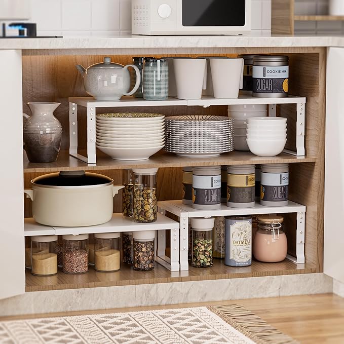 Adjustable Metal Shelving Unit, Stackable & Expendable Storage Rack for Home/Office/Kitchen, Space-Saving，Sturdy&Durable，Easy Assembly (3PACKS/Medium/White