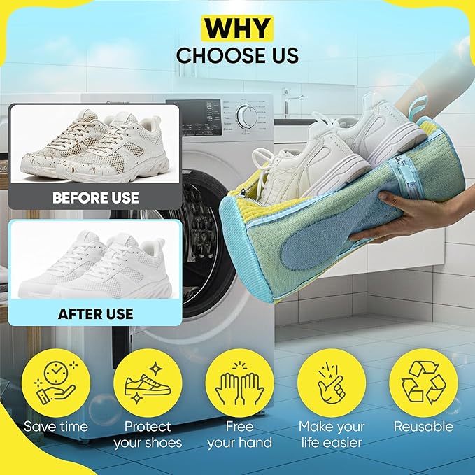 4-Piece Shoe Washing Machine Bag & Dryer Bag for Shoes 2x Each - 360° Thick Protection, Highly Durable Mesh Sneaker Washer w/Zipper Lock – Deep Cleaning Sneaker Laundry Bag for Spotless Shoes