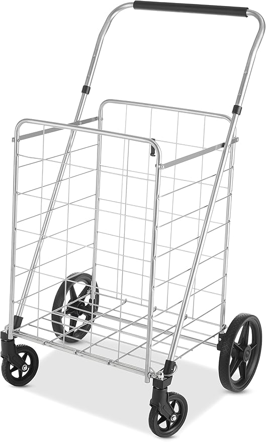 Whitmor Utility Cart with Adjustable Height Handle-Silver/Black