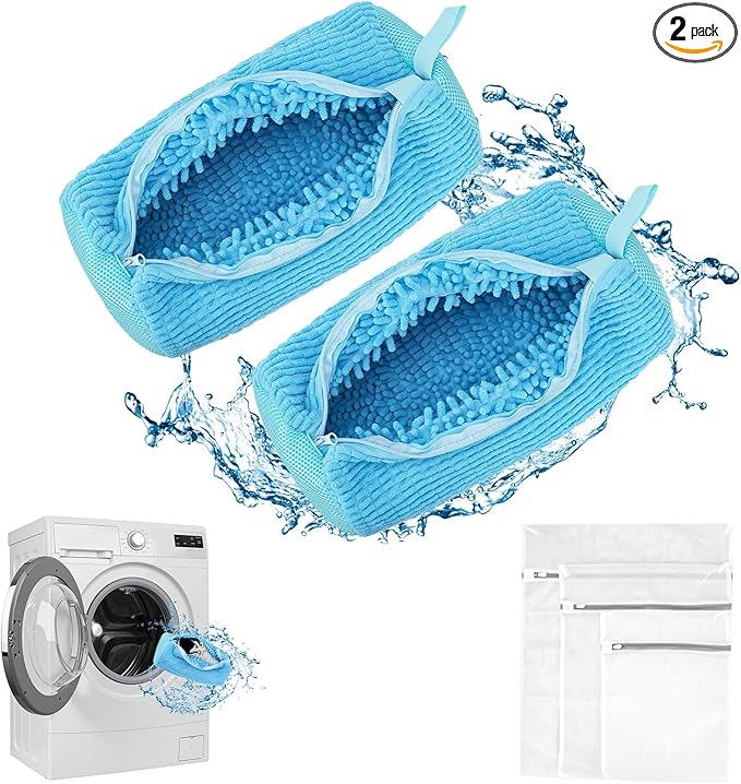 Shoe Washing Machine Bag - Shoe Laundry Bag for Washer and Dryer, Reusable 2 Pack, 360° Deep Cleaning, Self-Locking Zipper, Fits All Sneakers & Tennis Shoes - Blue