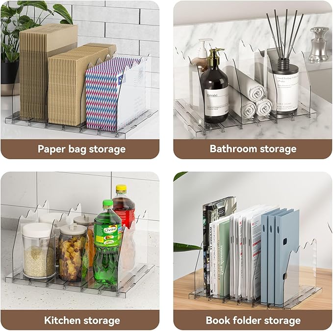 SOYO Adjustable Clear Purse Organizers for Closet, Acrylic Shelf Divider for Bag and Purse Storage, Pocketbook and Handbag Organizer, Bookshelf Separator Organizers for House, Office Use, Clear，2pc