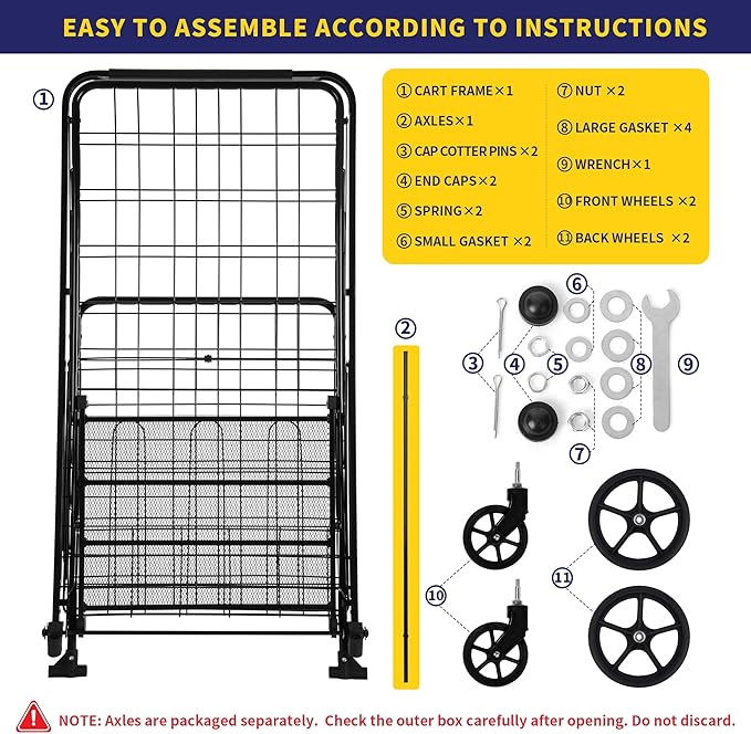 Folding Shopping Cart with Waterproof Liner, Grocery Cart Large Bag with Top Cover, 340 Lb Capacity, Utility Cart with 360° Rolling Swivel Wheels, Large & Extra Basket