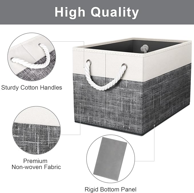 Fab totes Storage Bins [2-Pack], Foldable Storage Baskets for Organizing Toys, Books, Shelves, Closet, Large Storage Box with Rope Handles, Sturdy Organizer Bins, White & Black