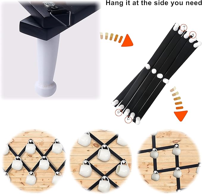 Dseap Accordian Wall Hanger: 16” High Wooden Wall Expandable Coat Rack, Hat Rack Holder, Accordion Hook for Baseball Caps, Coats, Mugs, 14 Peg Hooks, Black & White