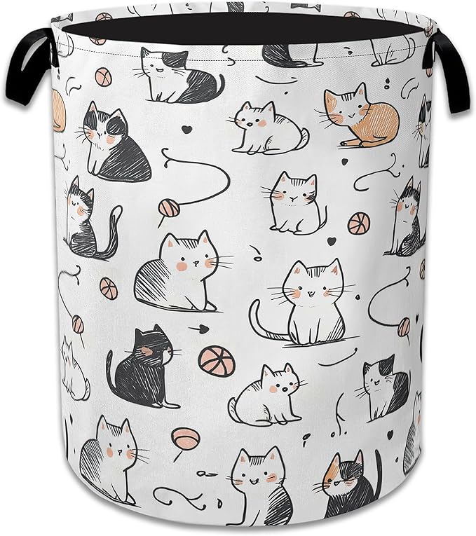 Cartoon Cat Laundry Basket Collapsible Laundry Hamper Oxford Storage Bin for Clothes Storage, Toy Organizer, Books and Sundries 16" X 20.8"