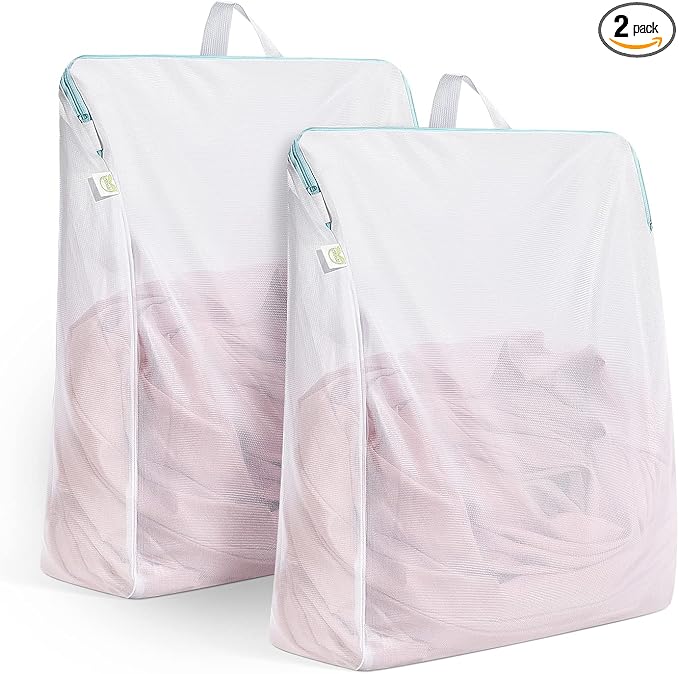 OTraki Large Mesh Laundry Bag 24x32 inch Hanging Lingerie Bag Mesh Laundry Bags with Handles Delicates Hanging Laundry Washing Machine Zipper Opening Wash Bag for Coat Sweater Sock Sheet, White