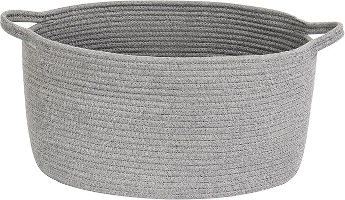 Gray Storage Basket, 17"x12"x8" Woven Cotton Rope Storage Bin, Wicker Kids Dog Toy Box, Baskets for Gifts Empty, Bathroom Towel Organizer, Blanket Holder, Baby Nursery Shelf Closet Bin