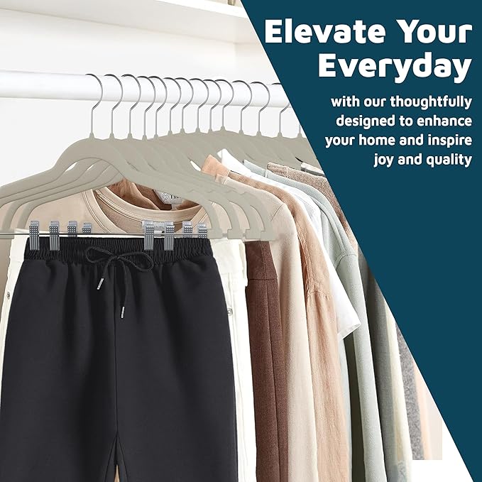 Lifemaster Velvet Skirt Hangers – with Adjustable Clips, 360 Degree Swivel Hook, and Non-Slip Shoulder Notch, Holds Up to 10 lbs, for Organizing Skirt, Pants, Dress, and Clothes, Pack of 30, Ivory