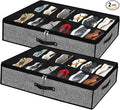 Under Bed Shoe Storage Organizer for Closet 2 Pack- Fits 24 Pairs Underbed Shoes Container Boxes with 2 Sturdy Handles and Clear Window,Foldable Shoe Rack Holder,Black