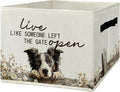 Border Collie Gifts Storage Bins with Handles, Rustic Farmhouse Dog Foldable Basket for Organizing, Live Like Someone Left the Gate Open Collapsible Storage Basket for Bedroom Bathroom 630-snh