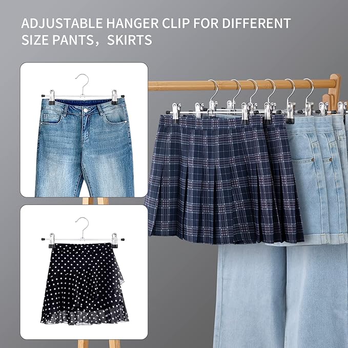 50 Pack Pants Hangers with Clips Skirt Hangers for Women Shorts Hangers Heavy Duty Metal Clothes Hanger for Closet Space Saving Non Slip Trousers Hanger Jeans Hanger for Men,Black,14 Inch