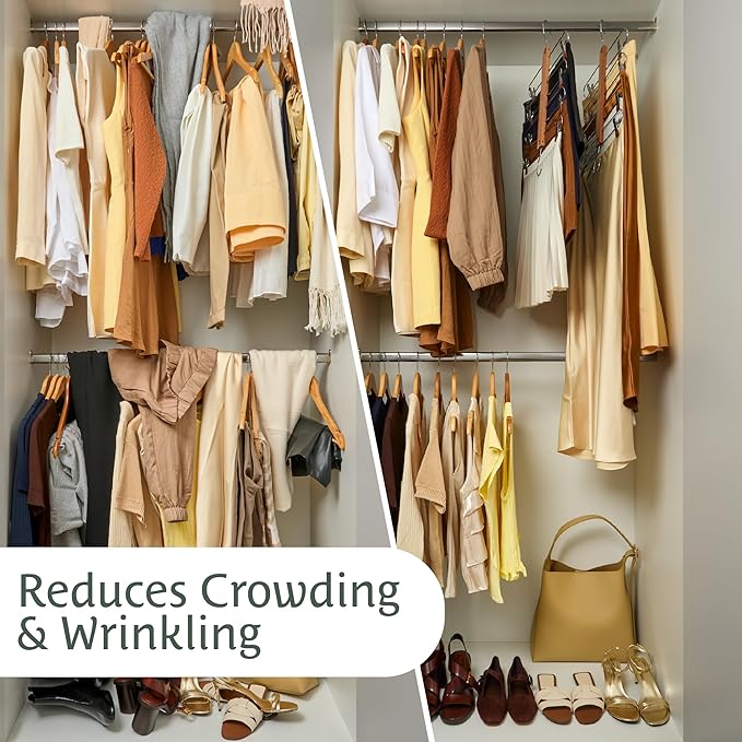 HANGSAGE Skirts Hangers, 2-Pack Space-Saving Beechwood & Metal Skirt Holder, 4 Tiers, 360° Swivel Hook & Adjustable Multi-Clip Design, Elegant Closet & Wardrobe Organizer