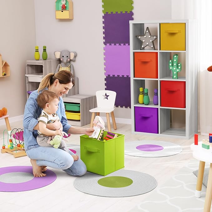 Sorbus 13 Inch Fabric Storage Cubes - Sturdy Collapsible Bins With Handle - 6 Foldable Baskets for Organizing Clothes, Toys, Books - Multi Colored Storage Baskets for Shelves, Kids Room, Closets