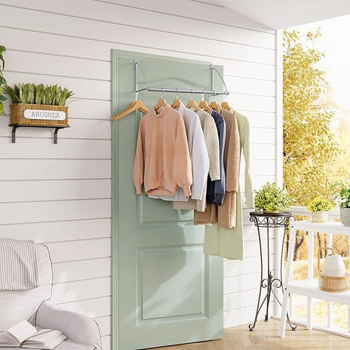 Tajsoon Over The Door Hanger Expandable & Adjustable, Over The Door Hooks for Hanging Towel & Coat, Door Rack Hanger for Bathroom, Bedroom, Washroom, Fits Doors up to 1¾”, Metal, Silver