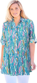 Woman Within Plus Size Pintucked Button Down Gauze Shirt