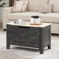 VECELO 30" Storage Bench, Shoe Bench with Handwoven Wicker Cushion, Ottoman Storage Trunk with Safety Hinges, Ideal for Entryway, Bedroom, Living Room, Gray