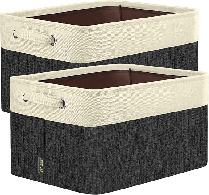 BALEINE 2 Pack Fabric Storage Bins for Shelves, Linen Storage Baskets for Organizing, Decorative Closet Bins for Clothes, Home (Black, 12"x8"x8")