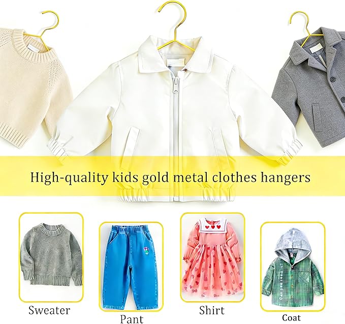 Gold Kids Wire Hangers 30 Pack,12.6 Inch Baby Strong Metal Hanger,Heavy Duty Metal Child Wire Hanger for Closet,Children's Gold Hangers