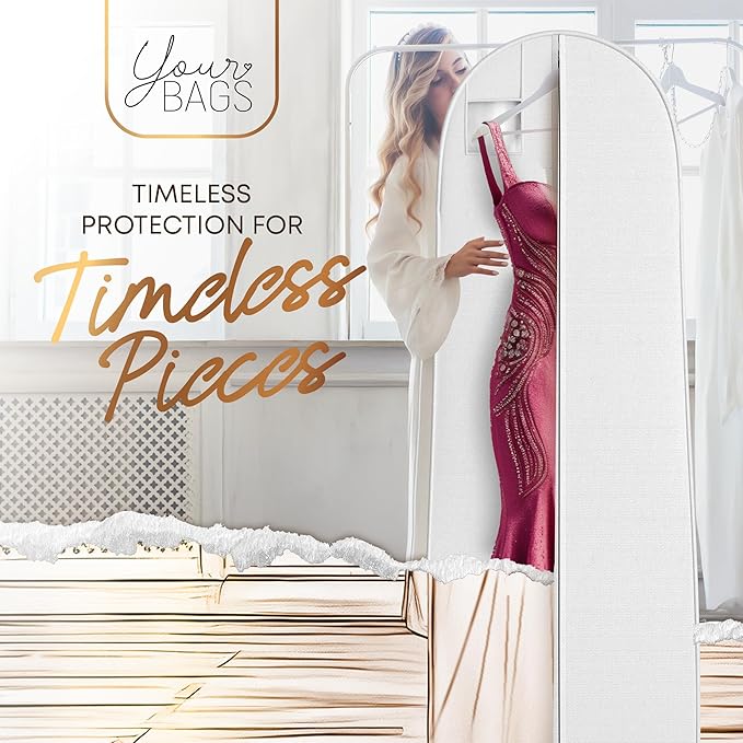 72" Tapered Long Dress Bags for Gowns - Wedding Dress Garment Bag for Dresses - Long Garment Bags for Hanging Clothes & Closet Storage, Dress Bag for Airplane