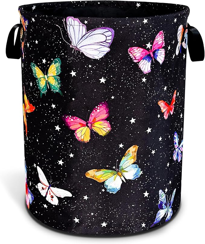 Fantasy Colorful Butterfly Laundry Basket Butterflies Laundry Hamper Foldable Oxford Cloth Funny Tote Bag Clothes Storage Bucket Toy Organizer For Bathroom/Laundry Storage/Bedroom 18.9x16.5 Inch