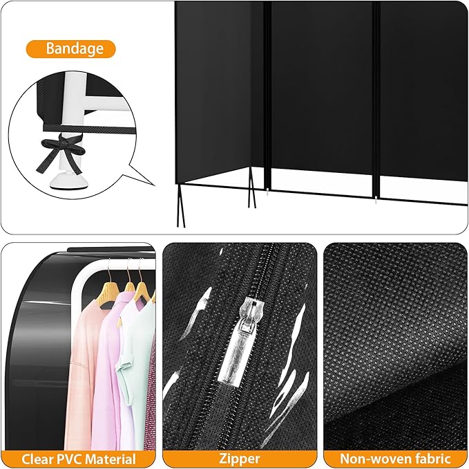 Kntiwiwo Clear Garment Rack Cover, Clothes Rack Cover Clothing Rack Cover with Durable Zippers for Garment Rack, Clothes Rack, White, 50"L x 20"W x 60"H (Rack Not Included)