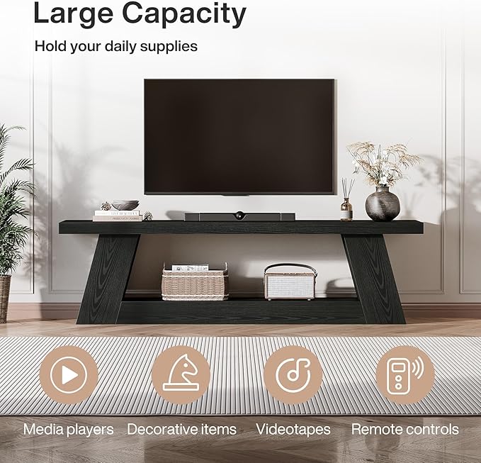 Tribesigns 63" Wooden Entryway Bench with Storage Shelf, Rustic Extra Long Bench, 2-Tier Narrow Hallway Seating Bench for Living Room, Bedroom, Kitchen(Black)