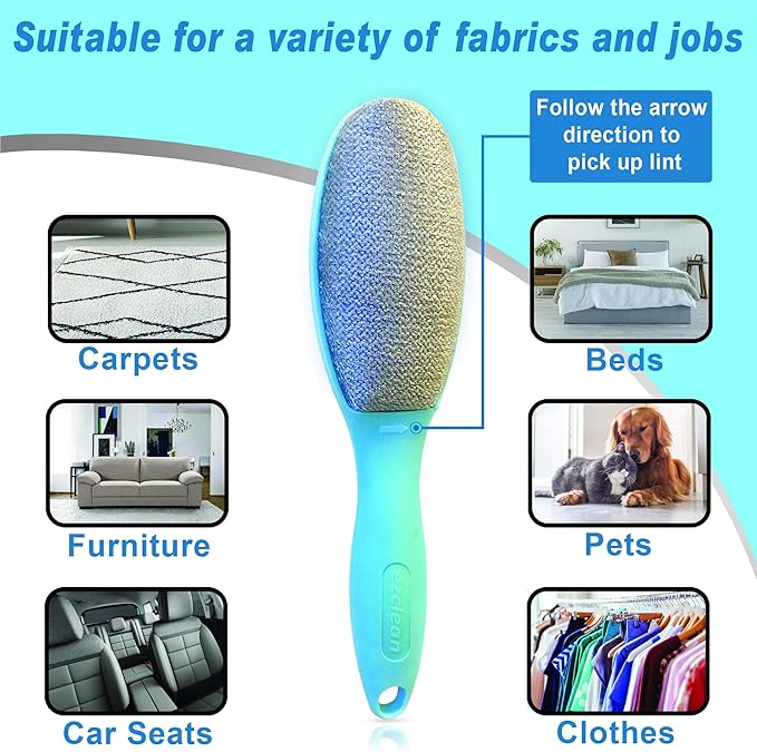 ezclean 2 Pack Lint Brush for Clothes, Couch, Furniture Reusable & Double Sided Pet Hair Remover Brush, Cleaner for Dog Cat Hair, Magic Velvet Lint Remover for Clothes, Fabric, Upholstery, Fuzz, Dust