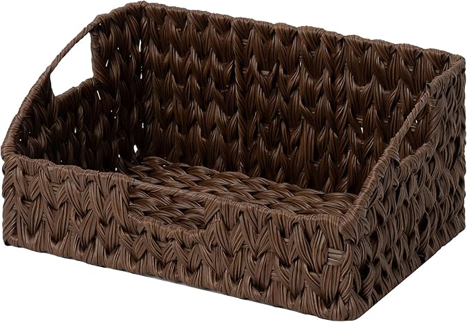 GRANNY SAYS Wicker Storage Basket for Shelves, Large Wicker Basket with Handles, Trapezoid Woven Baskets for Storage, Decorative Baskets for Home Decor, Brown