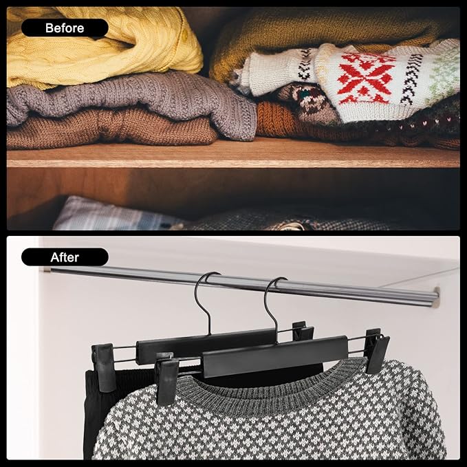 20 Pack Pants Hangers with Adjustable Non-Slip Clips Anti-Rust Hanging Hook for Trouser,Skirts,Jeans,Clothes Hangers Black