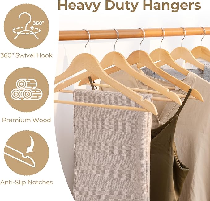GRANNY SAYS Clothes Hangers for Closet, 20 Pack Wood Hangers, Heavy Duty Wooden Hangers for Coats, Suits, Pants, Natural Wood Color