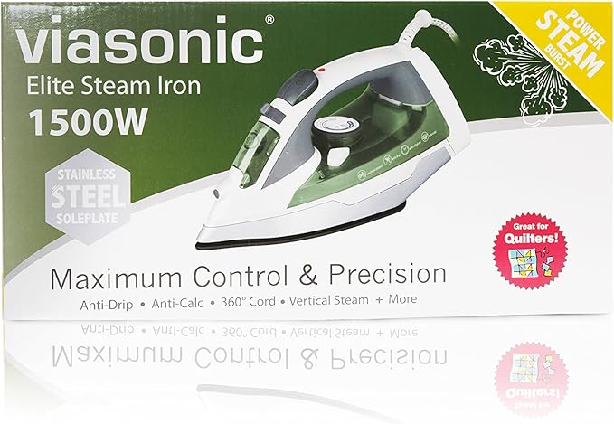 Elite 1500W Steam Iron - Anti-Drip & Self-Cleaning, Anti-Calcium, Vertical Steam - Stainless Steel Soleplate - XL 300ML Tank - Steam, Spray, Dry - ETL Listed by Unity