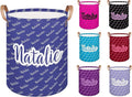 Personalized Laundry Basket, Custom Gift Laundry Hamper, Collapsible Nursery Waterproof Laundry Baskets, Dirty Clothes Toy Hamper with Handles Name Blue Purple