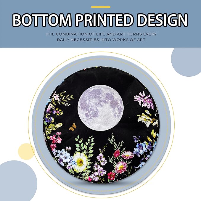 Full Moon Laundry Basket Colorful Flowers Foldable Oxford Cloth Funny Tote Bag Laundry Hamper Clothes Storage Bucket Toy Organizer For Bathroom/Laundry Storage/Bedroom 18.9x16.5 Inch