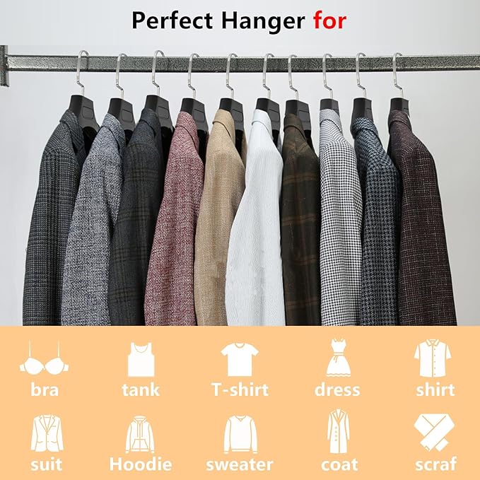 DEDU Suit Hangers for Men 100 Pack, Extra Wide Suit Hanger Non Slip Width 17.7", Thick Plastic Coat Hangers Black with Metal Hook