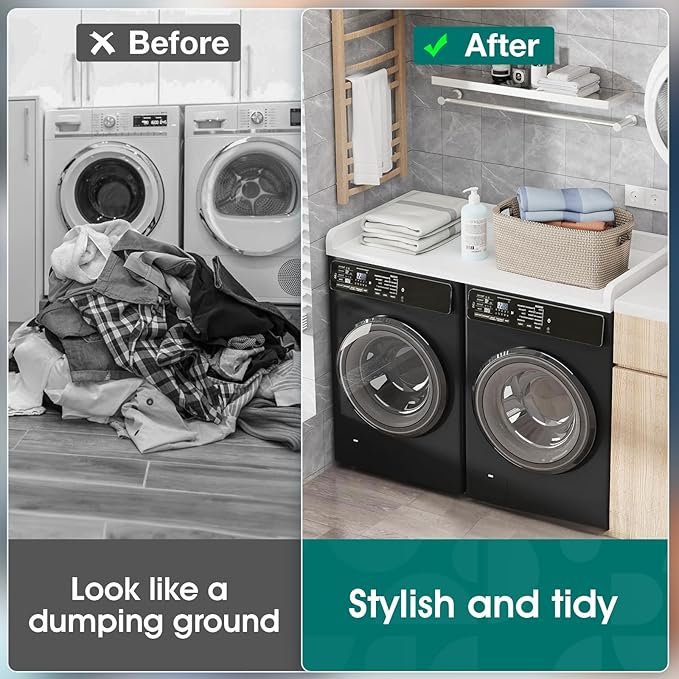 Washer Dryer Countertop, 27.5" Depth x 54" Width, Washer Dryer Wood Top for Laundry Room Organization, Melamine Countertop with Edge Rails