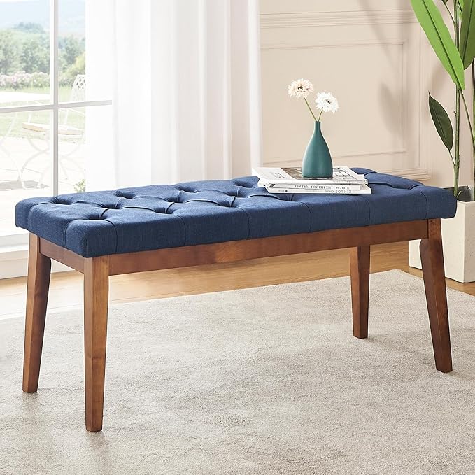 Upholstered Bench for Bedroom End of Bed,42.5-inch Entryway Bench for Living Room,Dining Bench with Padded Seat and Solid Wood Leg for Kitchen Bedroom,Indoor and Hallway
